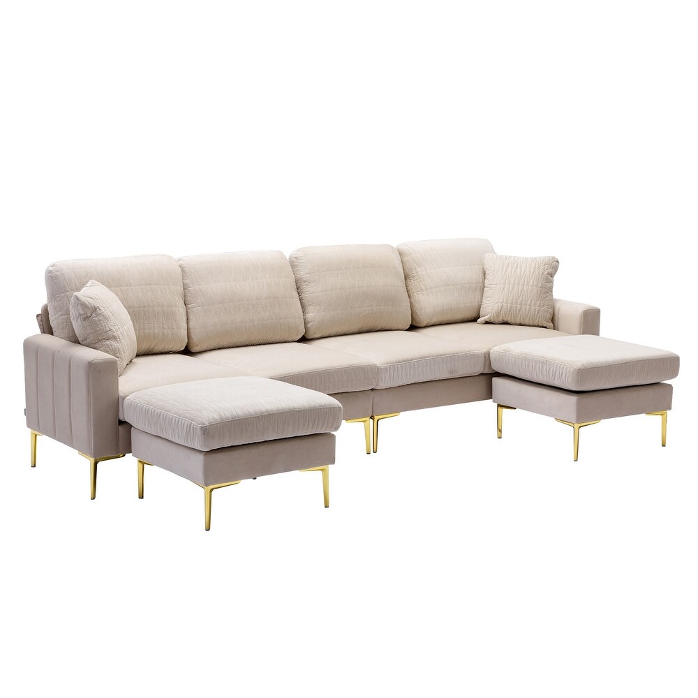 Velvet Sectional Sofa U shaped Sectional Couch w/ Removable Cushion  Reversible Sofa w/ Ottoman Chaise Lounge for Living Room