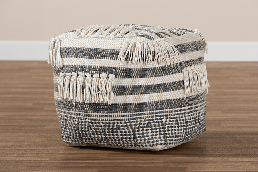 Kirby Moroccan Inspired Gray and Ivory Handwoven Cotton Pouf Ottoman   Contemporary   Footstools And Ottomans   by HedgeApple  Houzz