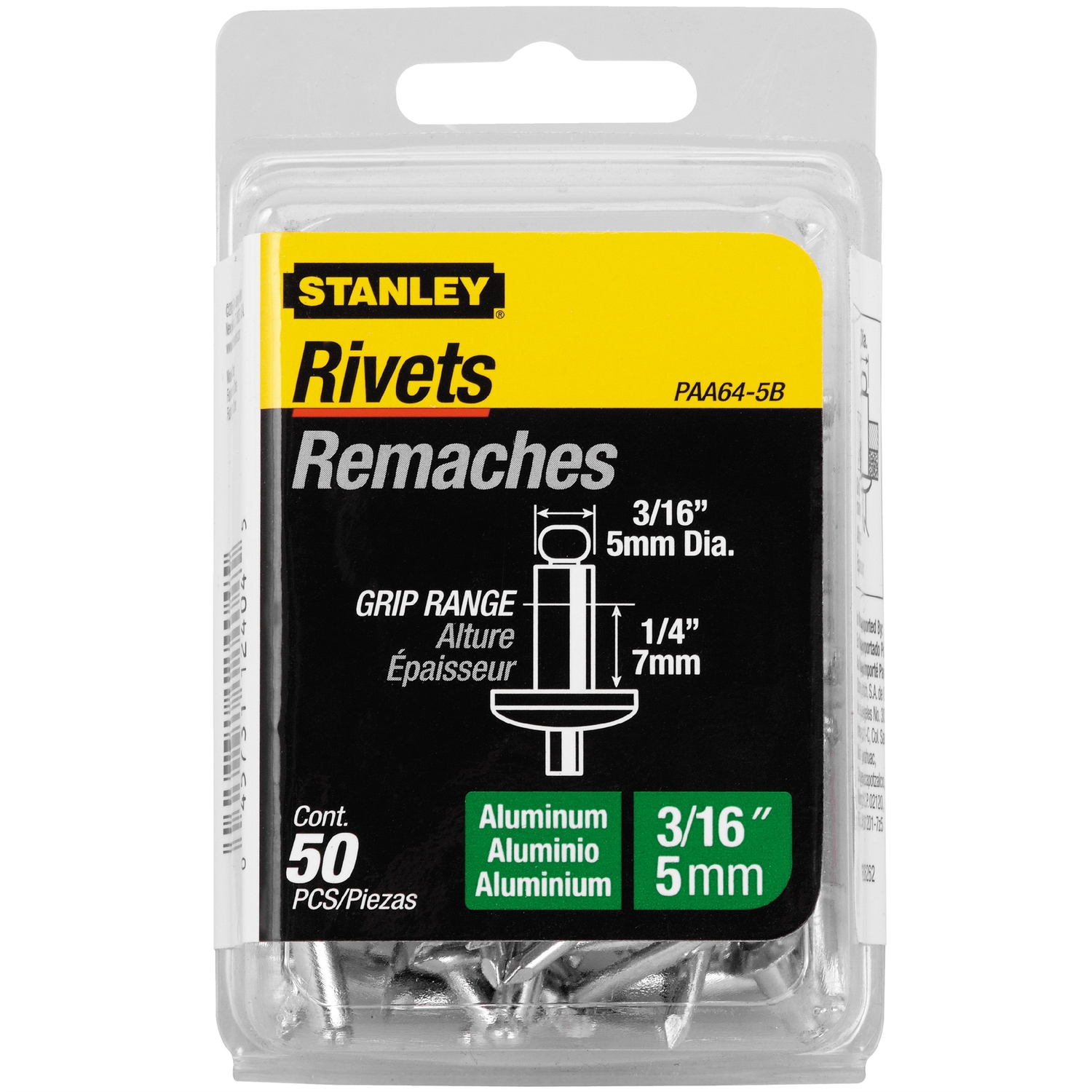 Stanley 3/16 in. D X 1/4 in. Aluminum Blind Rivets Silver 50 pk