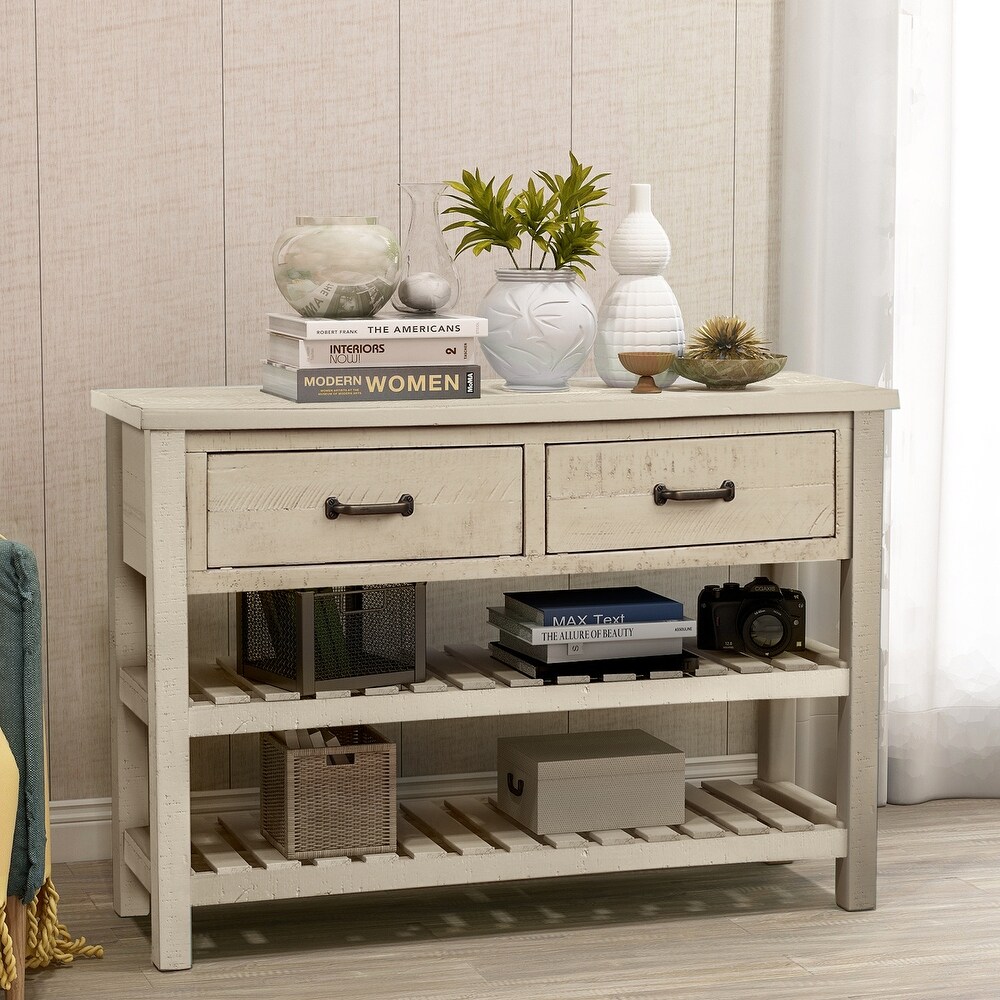 Console Table Sofa Table with Drawers and 2 Tiers Shelves