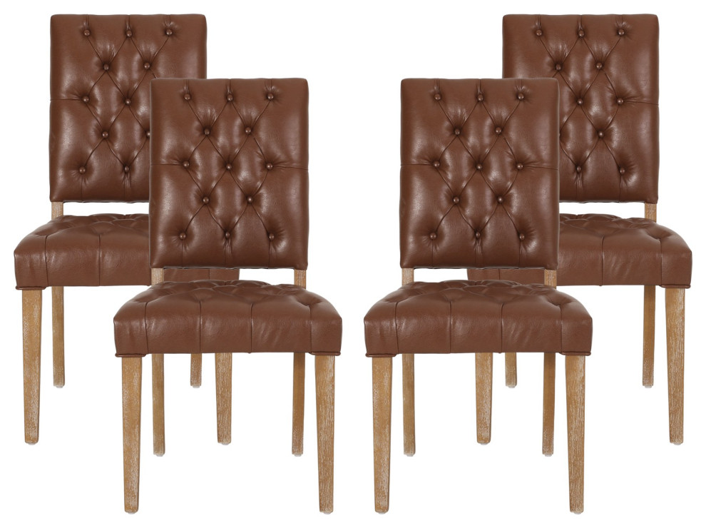 Contemporary Dining Chair  Button Tufted Faux Leather Seat   Farmhouse   Dining Chairs   by Decor Love  Houzz