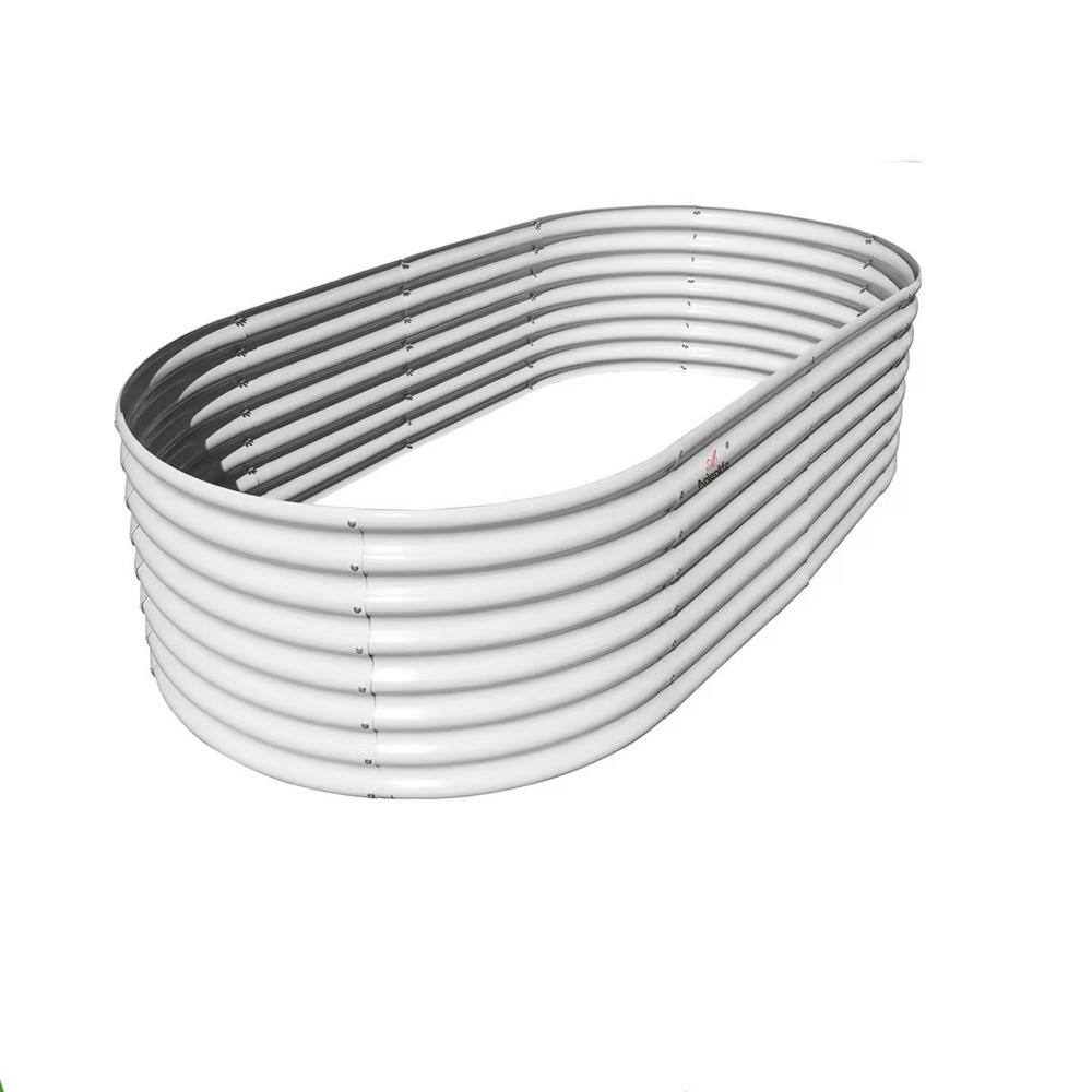 Cesicia 6 ft. L x 3 ft. W x 2 ft. H Outdoor White Galvanized Steel Raised Garden Bed Oval Above Ground Modular Planter Boxes ANG002bedwy