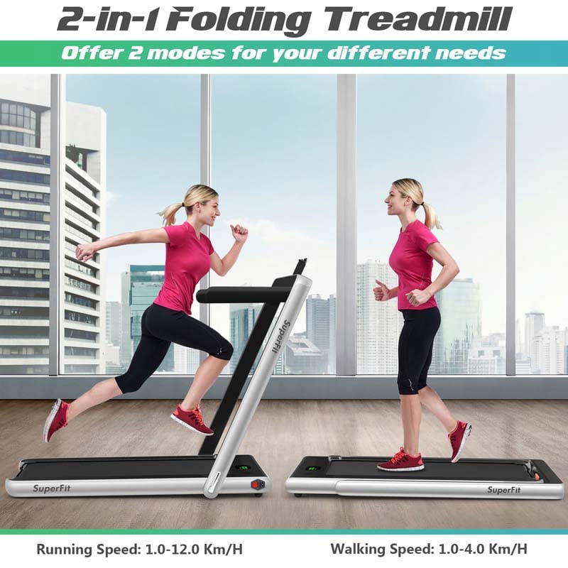 2 in 1 Folding Electric Treadmill for Home Gym, 2.25HP Under Desk Treadmill, Portable Walking Running Machine with Bluetooth Speaker