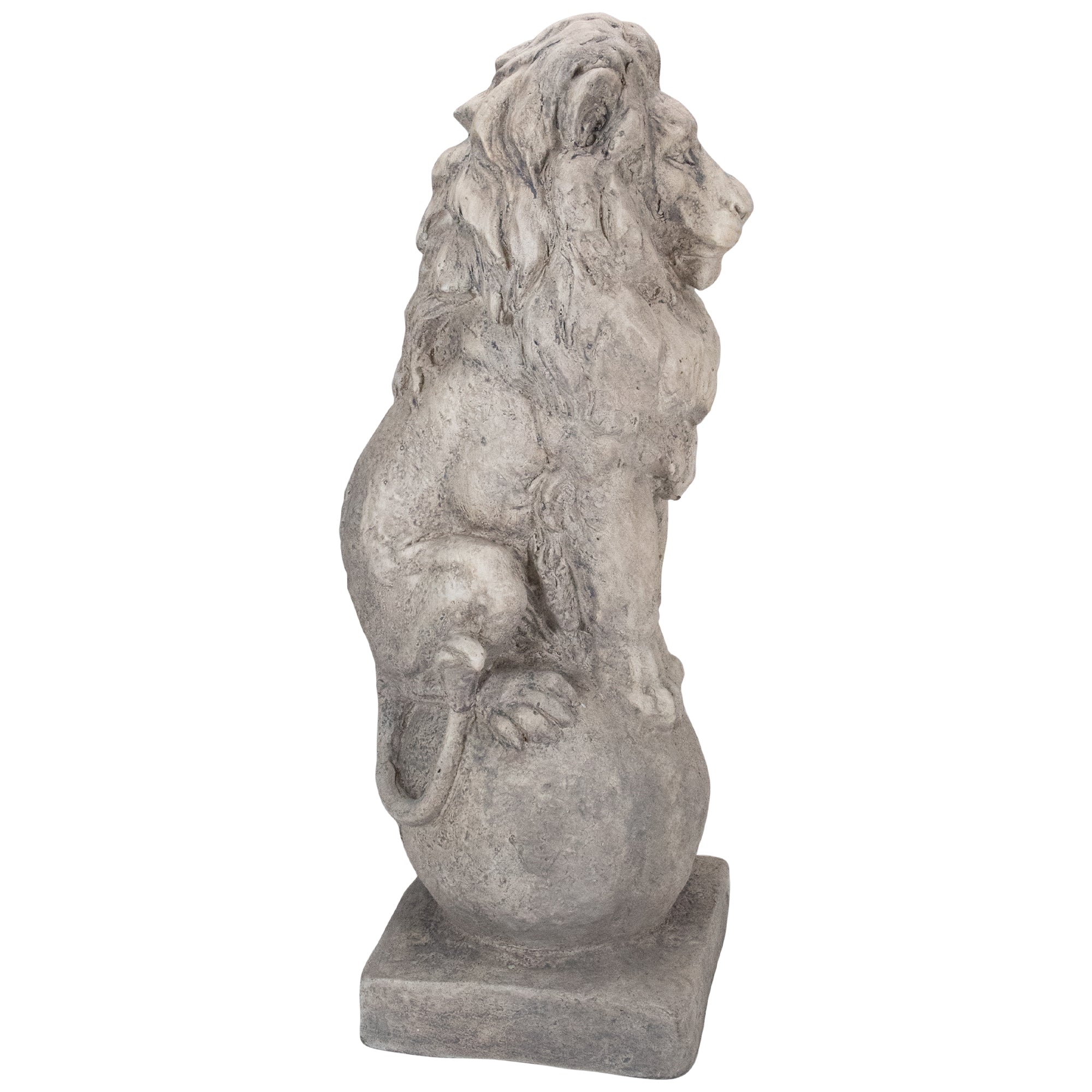 17.75" Sitting Lion on Ball Pedestal Outdoor Garden Statue