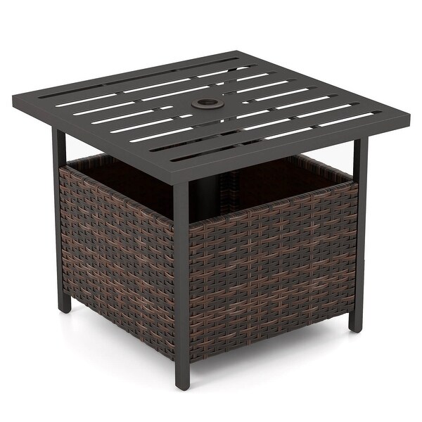 Costway Brown Rattan Wicker Steel Side Table Outdoor Furniture Deck