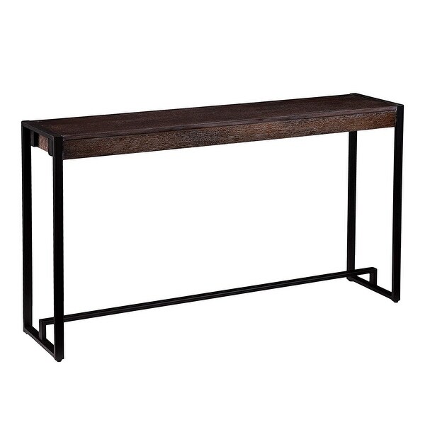 SEI Furniture Modern Metal Macen Narrow Console Sofa Table， Burnt Oak/Black - 30.5