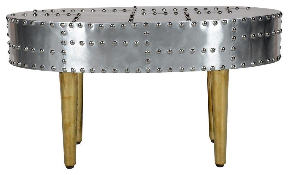 Aluminum Coffee Table With 4 Wood Base   Industrial   Coffee Tables   by SeventhStaRetail  Houzz