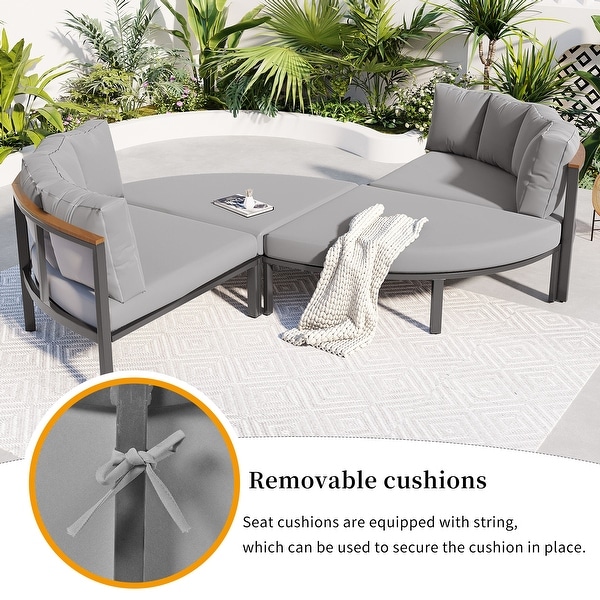 Roomfitters 4 Piece Round Outdoor Conversation Set，AllWeather Metal Sectional Sofa with Cushions，Ideal for Patio and Backyard