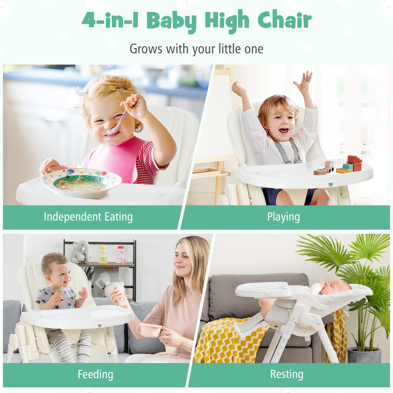 Costzon High Chair for Babies & Toddlers, Foldable Highchair