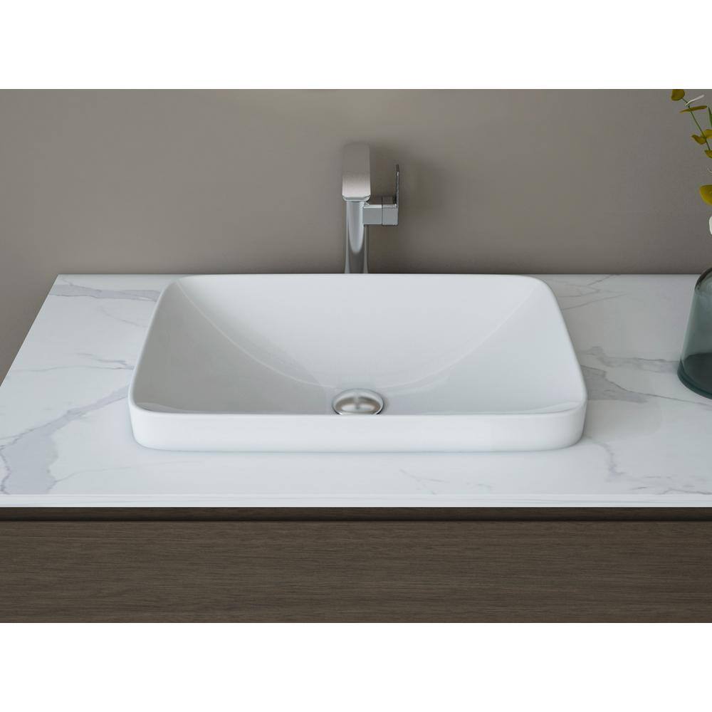 Glacier Bay 23.6 in. Ceramic Rectangular Vessel Bathroom Sink in White with Overflow Drain LW1828