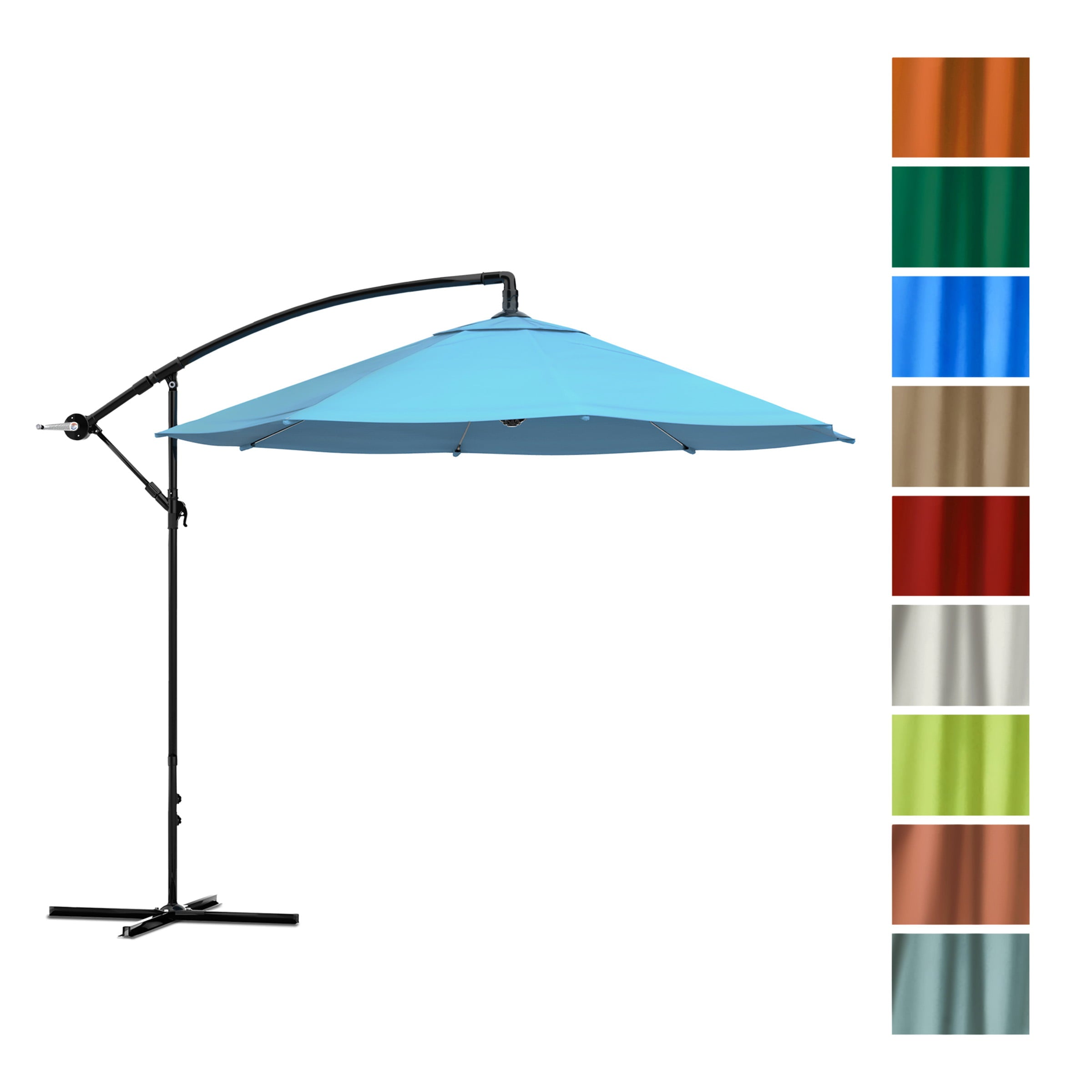 Patio Umbrella, Cantilever Hanging Outdoor Shade, Easy Crank and Base for Table, Deck, Balcony, Porch, Backyard, Pool 10 Foot by Pure Garden (Blue)