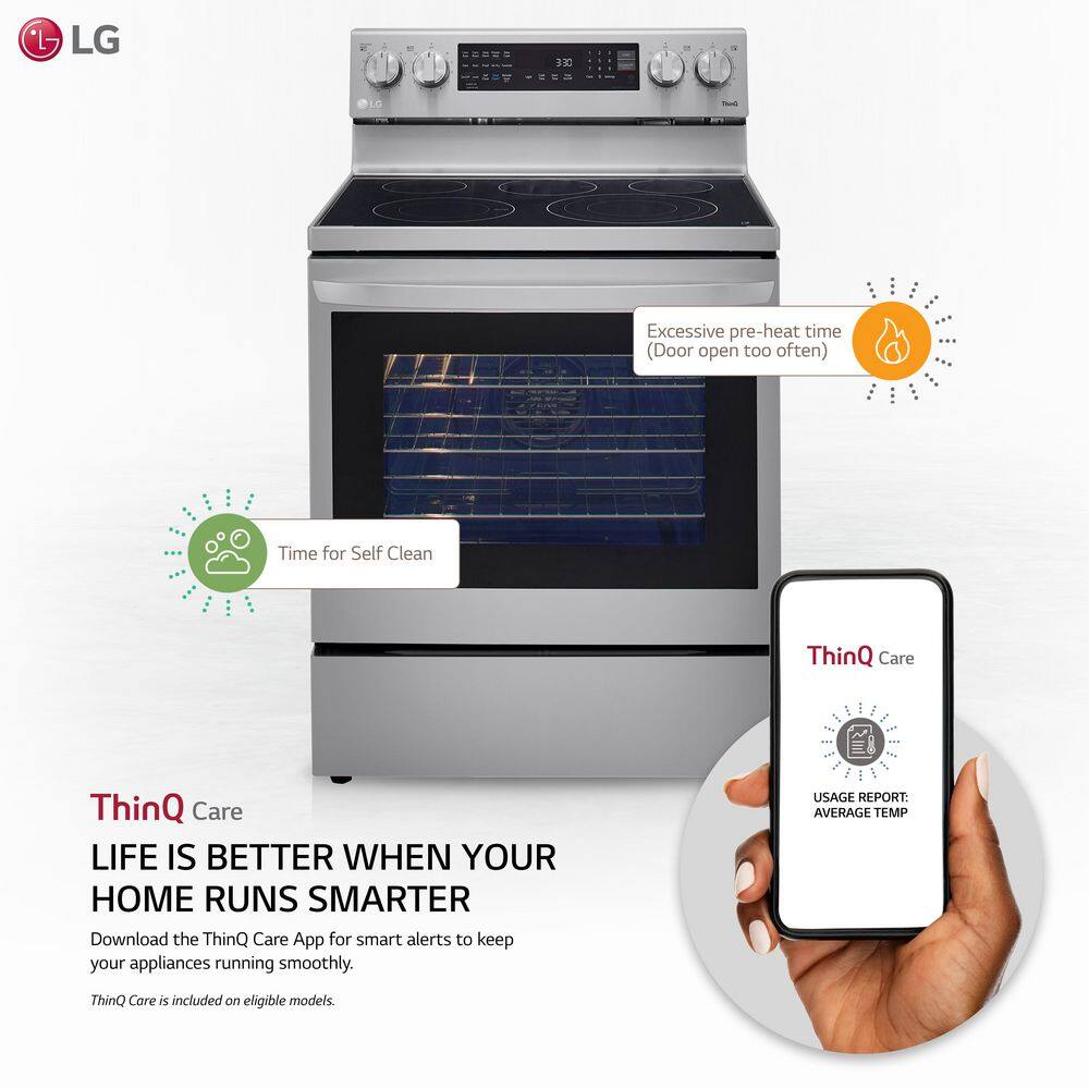 LG 6.3 cu. ft. Smart True Convection InstaView Electric Range Single Oven with Air Fry in Printproof Stainless Steel LREL6325F