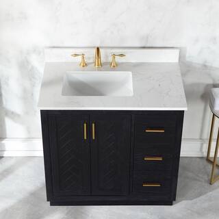 Altair Gazsi 36 in. W x 22 in. D x 34 in. H Bath Vanity in Black Oak with Grain White Composite Stone Top 543036-BO-GW-NM