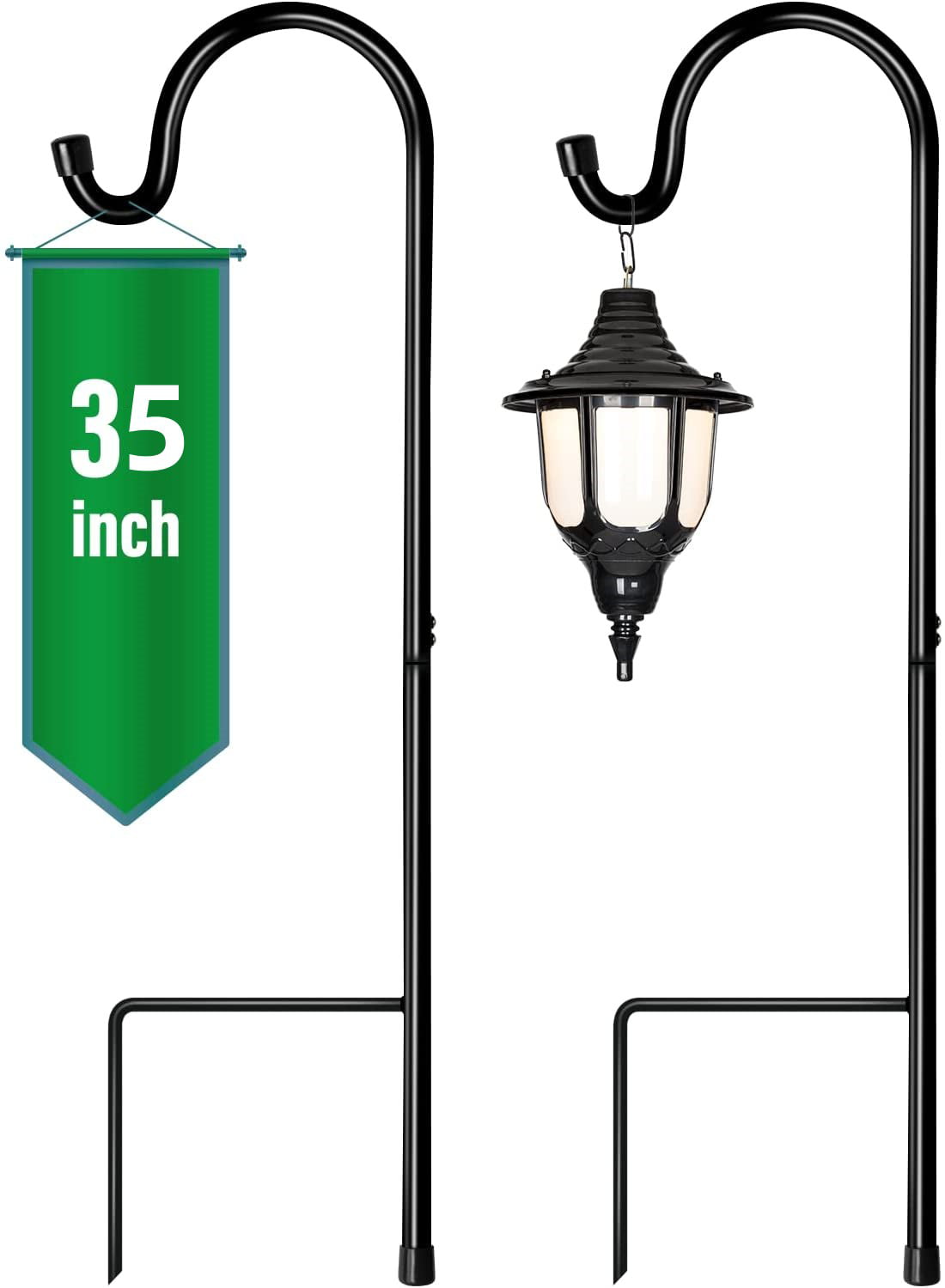 X-go 35" Shepherds Hook for Outdoor, Bird Feeder Pole with 2 Prongs Base, Adjustable Heavy Duty Garden Hanging Holder for Solar Lights,Planting Hanger,Weddings Decor,Hummingbird Feeder 2 Packs