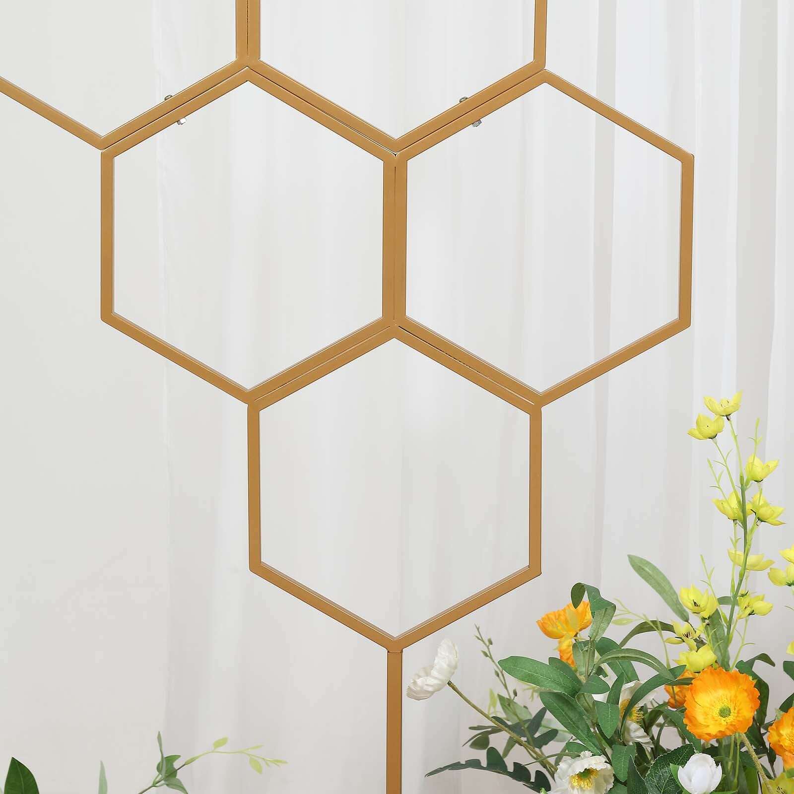 Gold Metal Honeycomb Floor Standing Balloon Display Arch, Wedding Flower Frame Backdrop Stand 6ft