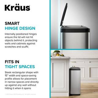 KRAUS Garbage Pro Rectangular 13 Gal. Motion Sensor Trash Can in Stainless Steel with Soft Shut Lid KTCS-10SS