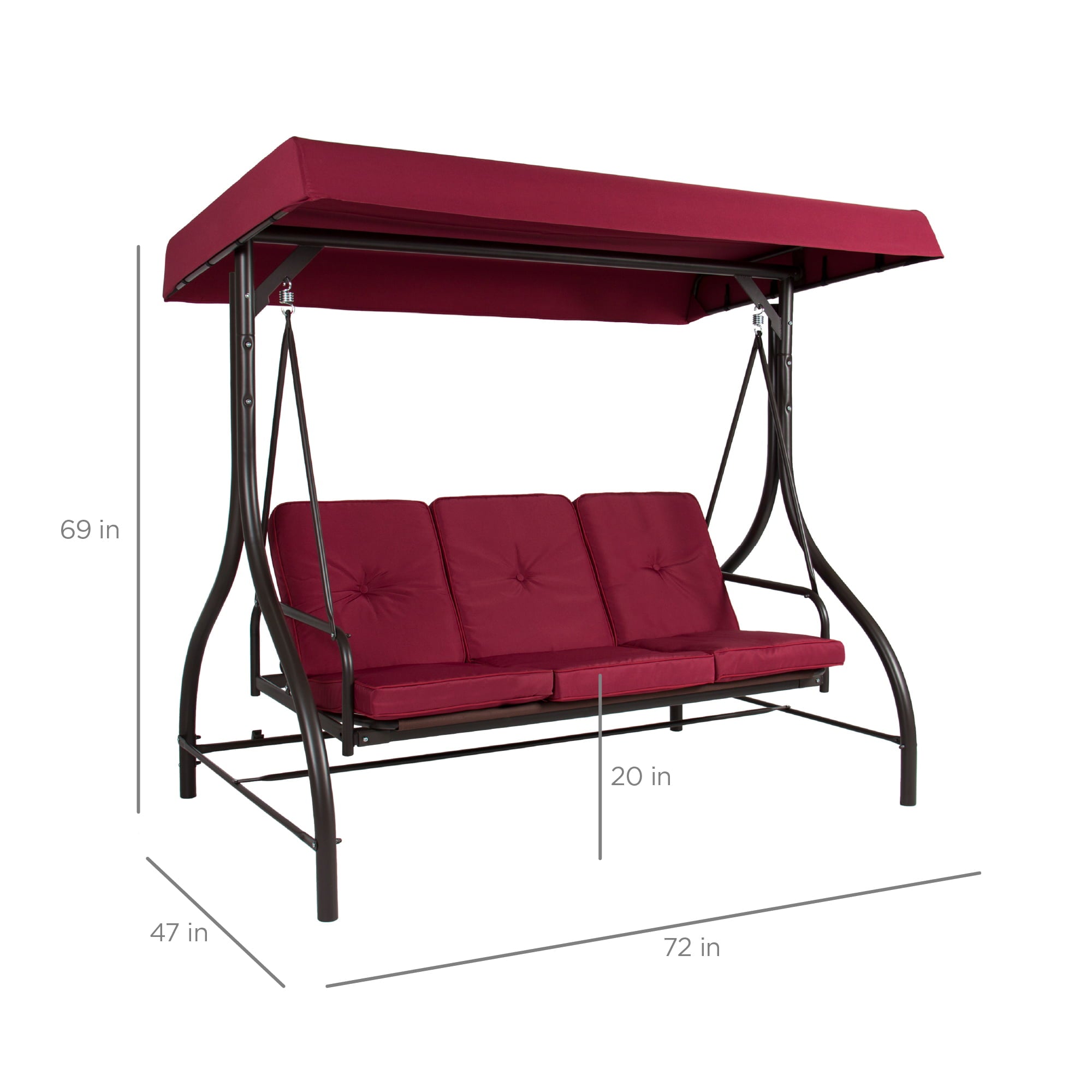 Best Choice Products 3-Seat Outdoor Converting Canopy Swing Glider Patio Hammock w/ Removable Cushions -  Burgundy