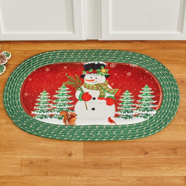 Collections Etc Holiday Snowman Festive Braided Kitchen Accent Rug