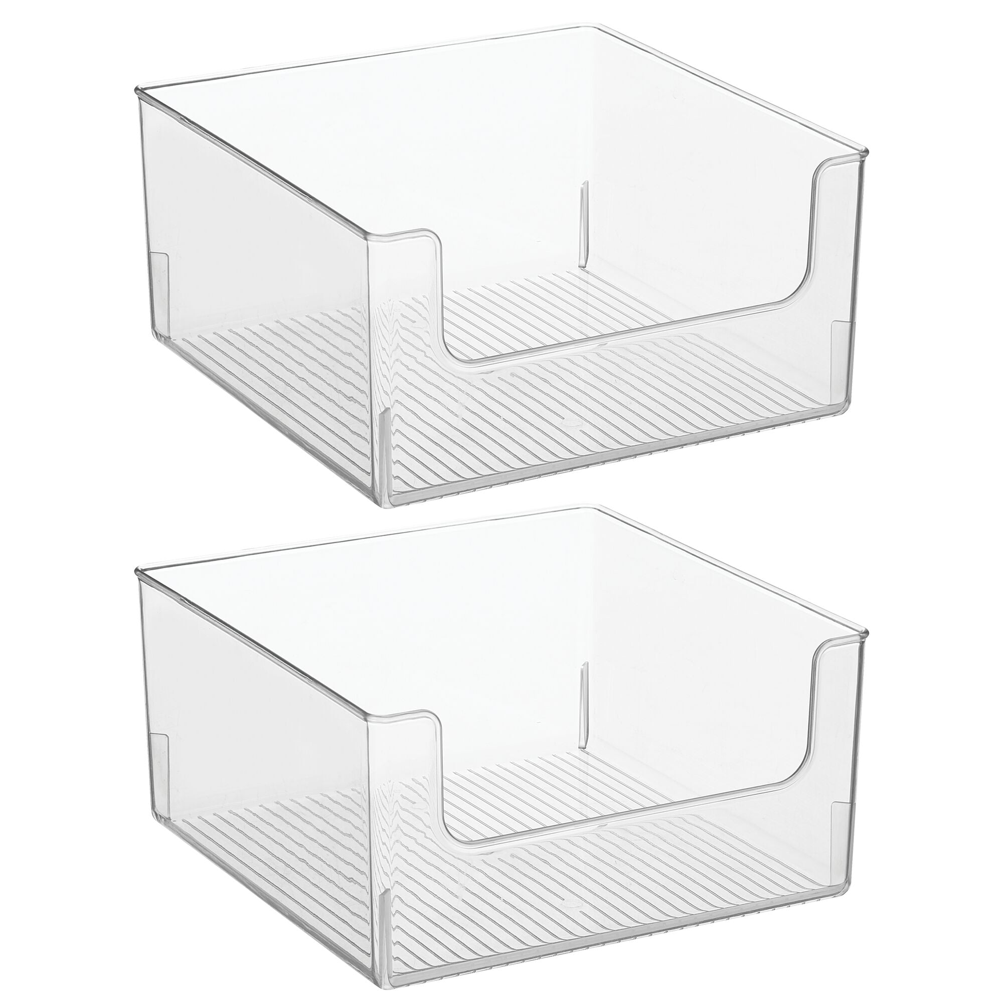 mDesign Modern Wide Plastic Open Front Dip Storage Organizer Bin Basket for Bathroom Organization - Vanity Shelf， Cubby， Cabinet， and Closet Organizing Decor - Ligne Collection - 2 Pack - Clear