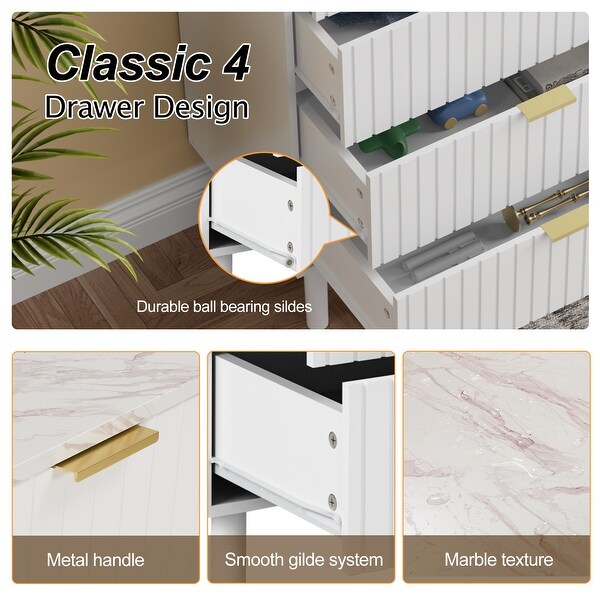 4 Drawers Chest Of Dresser Storage Imitation Marble Texture Tower Cabinet Bedroom Organizer - - 37353993