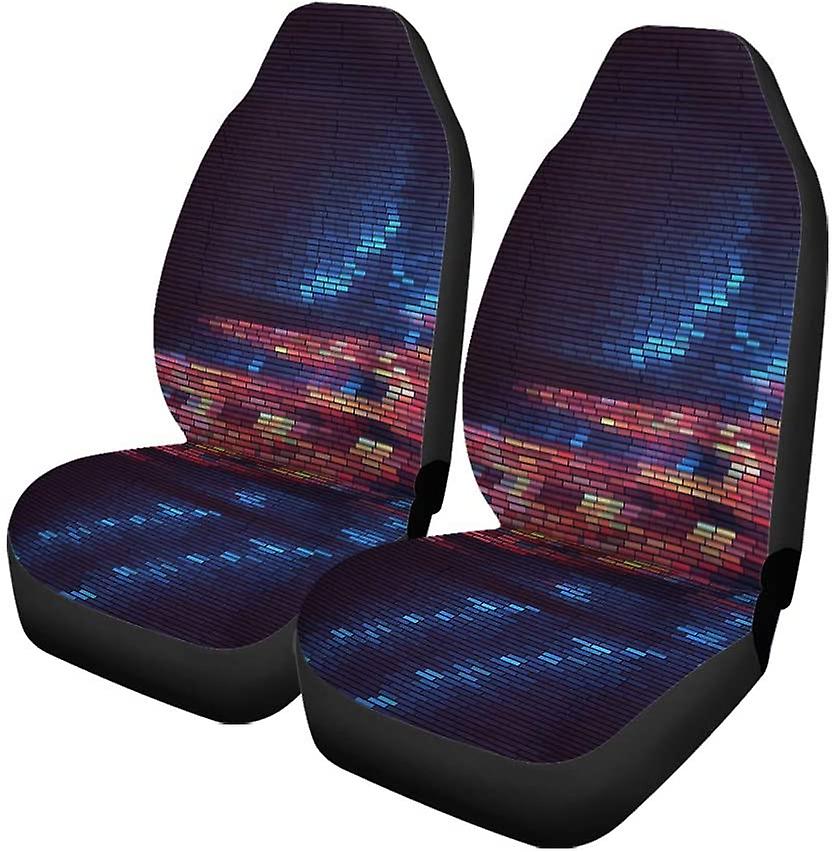 Set Of 2 Car Seat Covers Abstract Futuristic Of Colorful Stripes Glitch Effect On Tv Universal Auto Front Seats Protector Fits