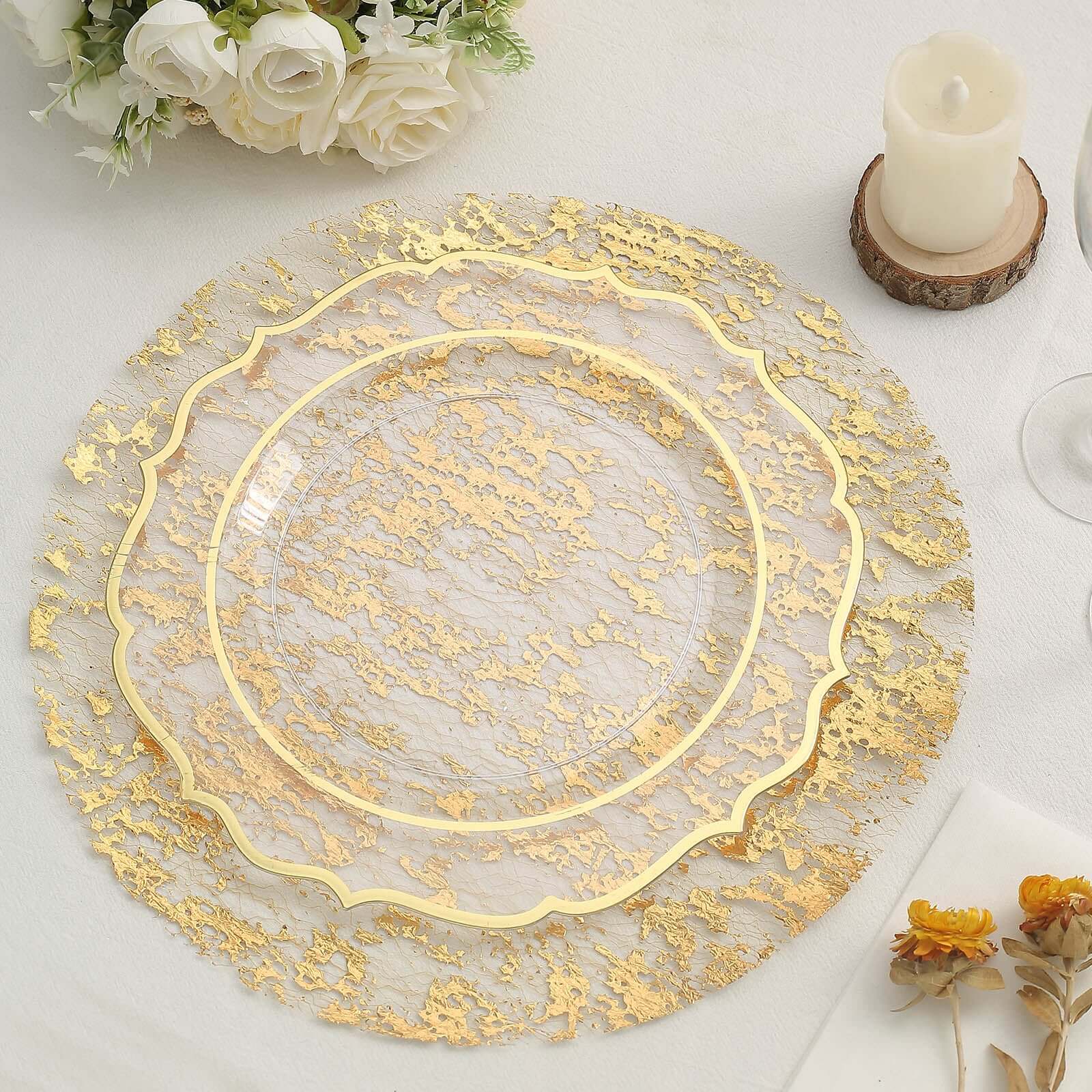 10 Pack Metallic Gold Foil Mesh Table Placemats, Disposable Round Shiny Dining Mats 13