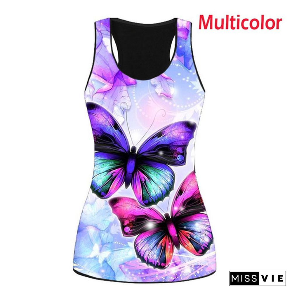 Women's Butterfly 3D Print Tank Tops Ladies Casual Sleeveless Tops Summer Vest Shirts Sexy Top Plus Size XS-8XL