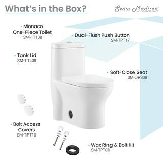 Swiss Madison Monaco 1-Piece 0.81.28 GPF Dual Flush Elongated Toilet in White SM-1T108