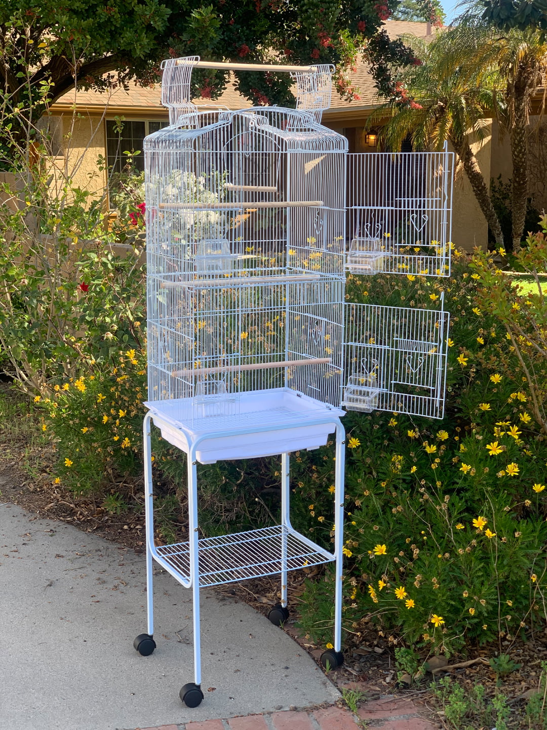 64-inch Large Open Top Parakeet Lovebirds Flight Cage with Rolling Stand for Finches Canaries Cockatiels Budgie Parrotlet Conures Pet Birdcage