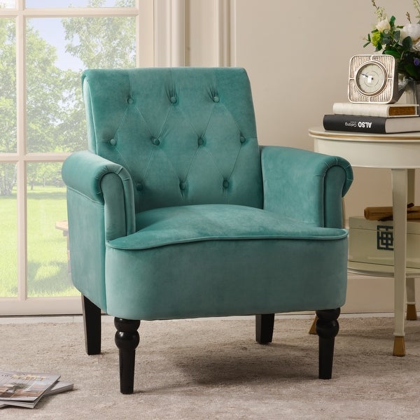 Elegant Button Tufted Club Chair Accent Armchairs with Wooden Legs