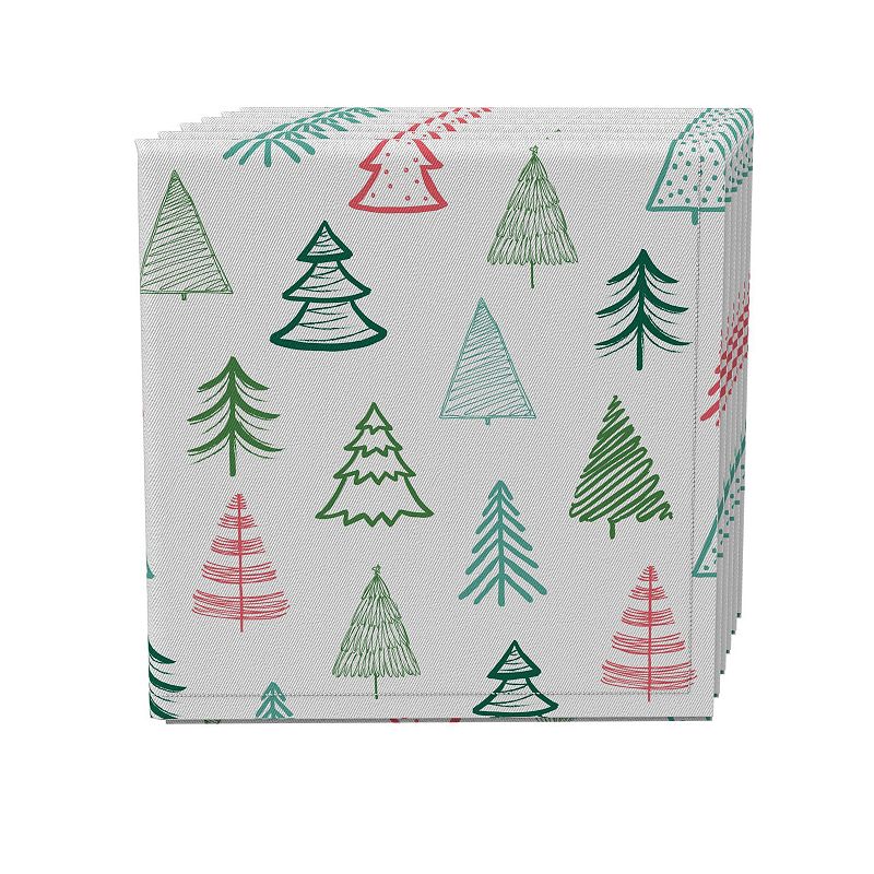 Napkin Set of 4， 100% Cotton， 20x20， Fir Tree Doodles