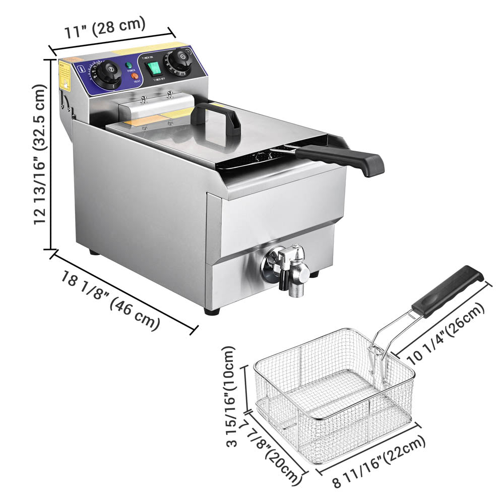 Yescom Electric Deep Fryer w/ Drain 10L Stainless Steel