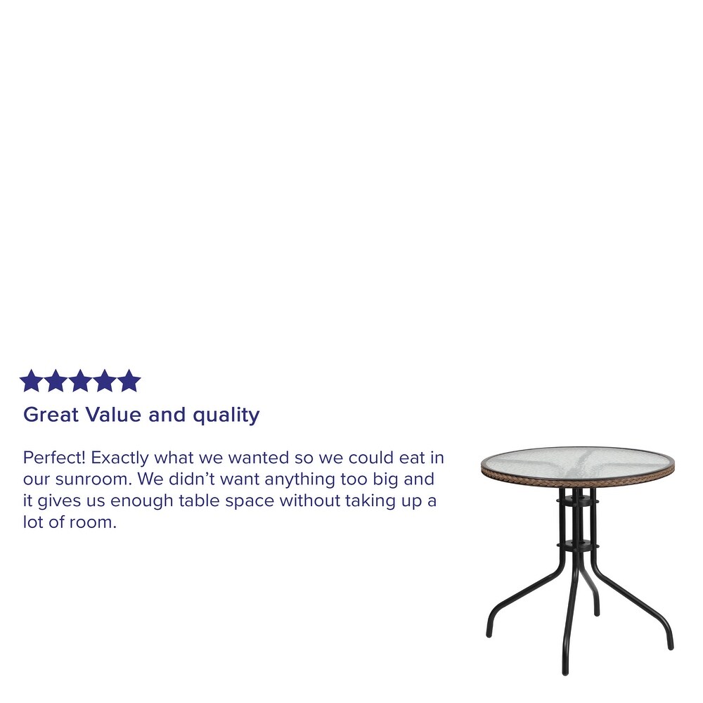 Round Tempered Glass/ Metal 28 inch Table with Rattan Edging