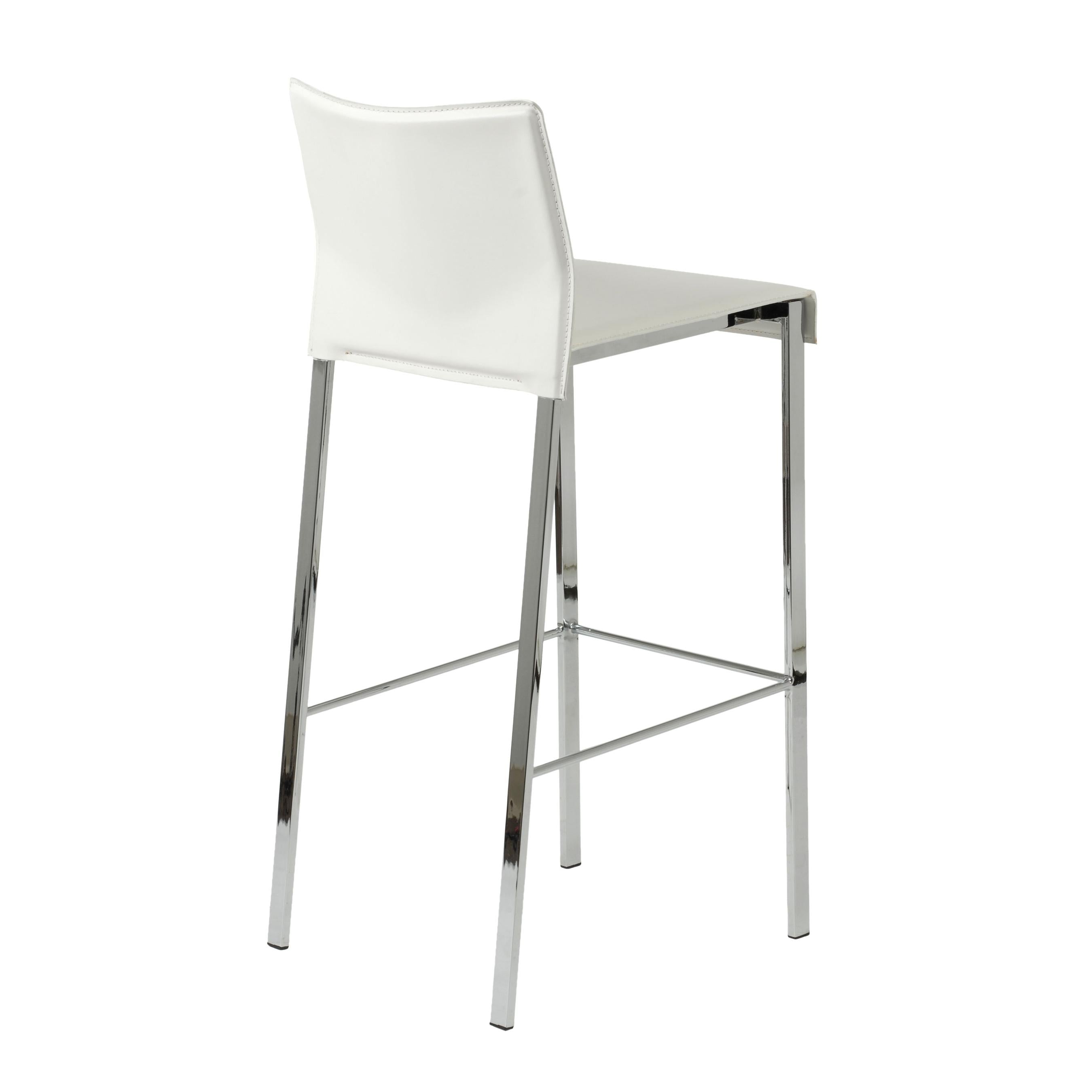 Set of Two Riley-B Bar + Counter Stools in White Leather