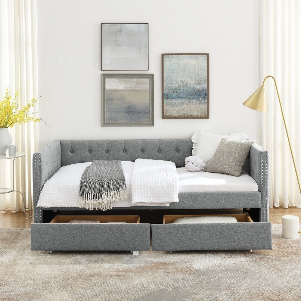 Upholstered Twin Size Daybed with Two Drawers