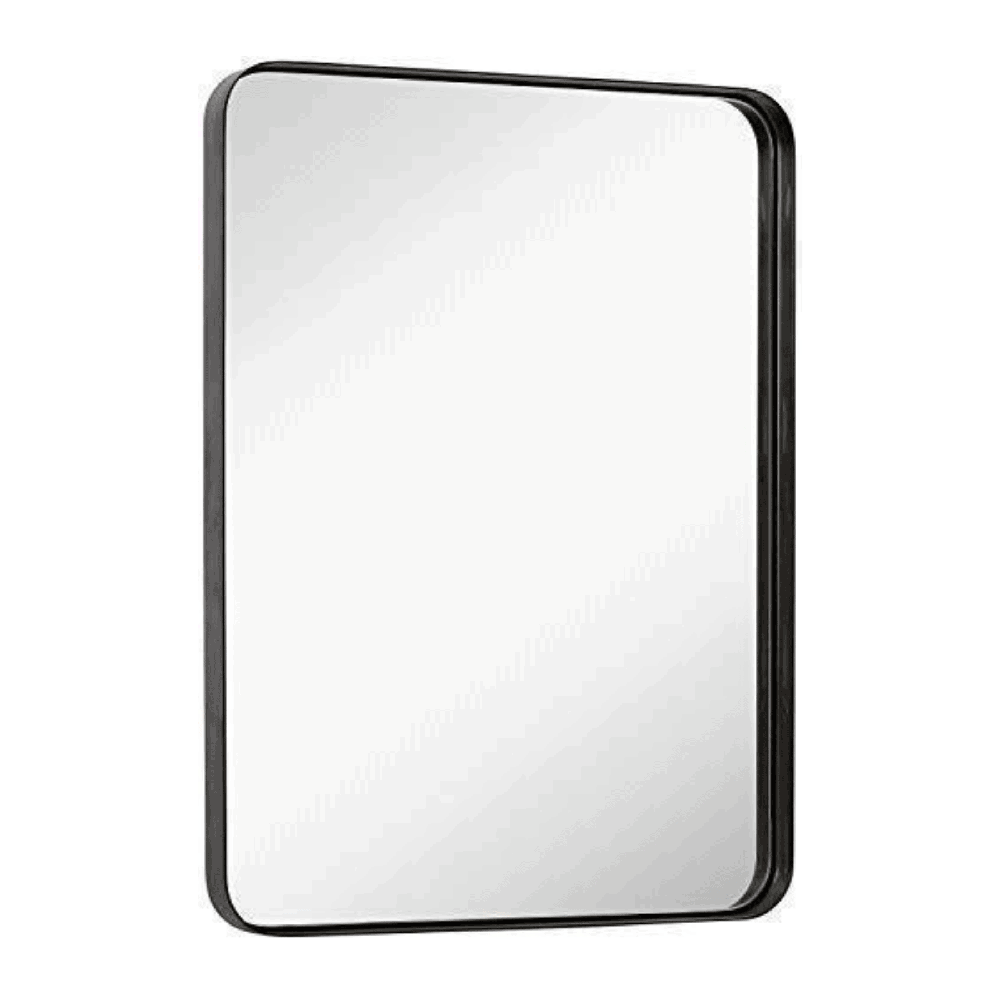 Contemporary Brushed Bronze Metal Wall Mirror Rounded Corner