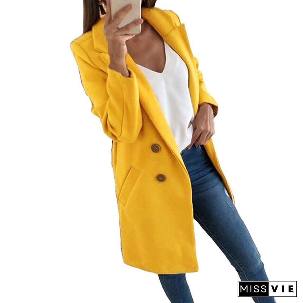 Winter and Autumn Woman Long Wool Coat Solid Color Elegant Blend Coats Slim Fashion Female Long Coat Outerwear Jackets Plus Size S-5XL