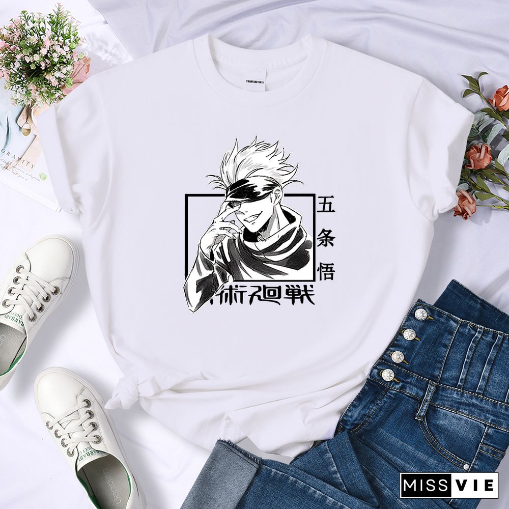 Gojo Satoru Anime Jujutsu Kaisen Womens Tshirts Street Breathable Short Sleeve Personality Cool Tee Shirt Casual Summer T-Shirt