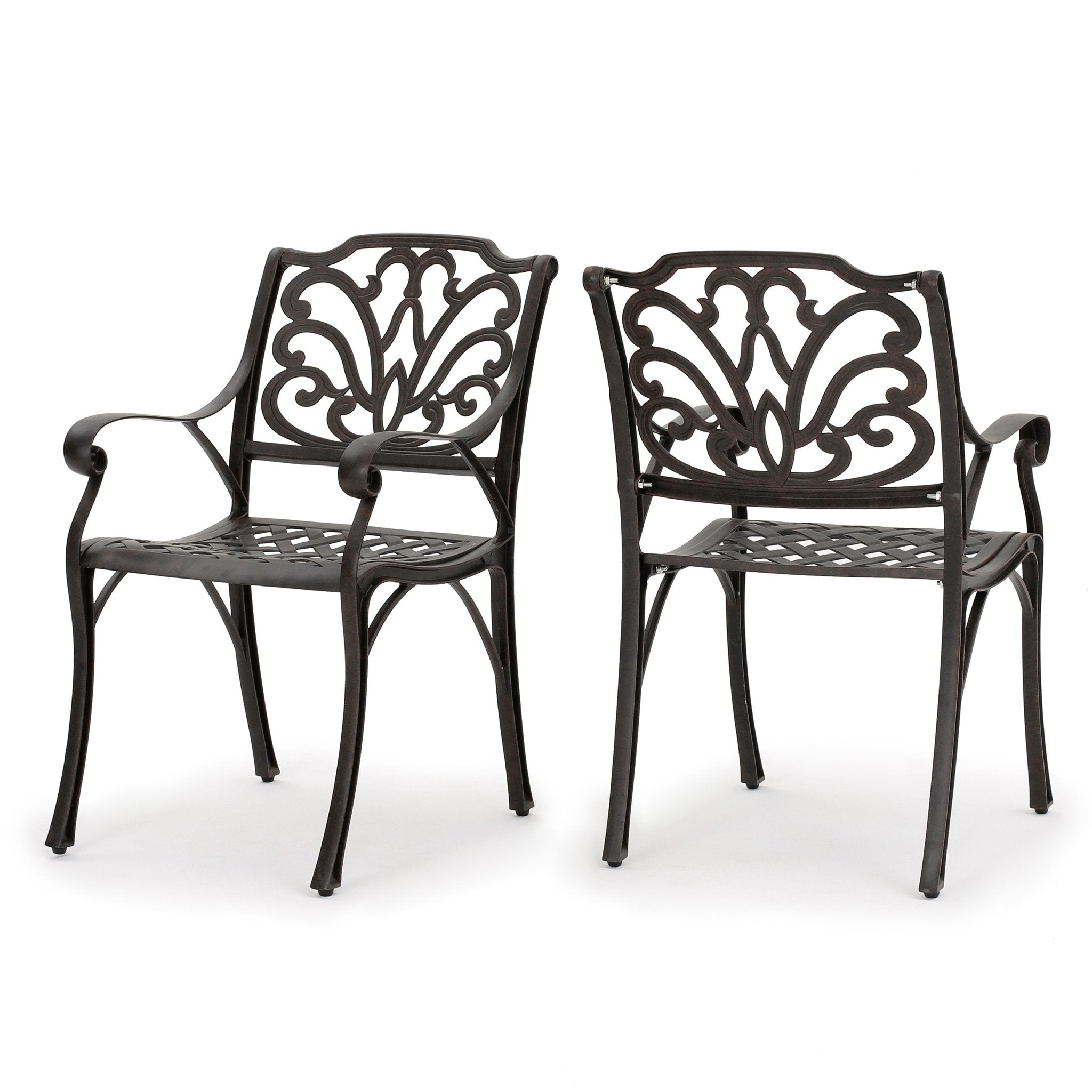 Fonzo Outdoor Bronze Cast Aluminum Dining Chairs (Set of 2)