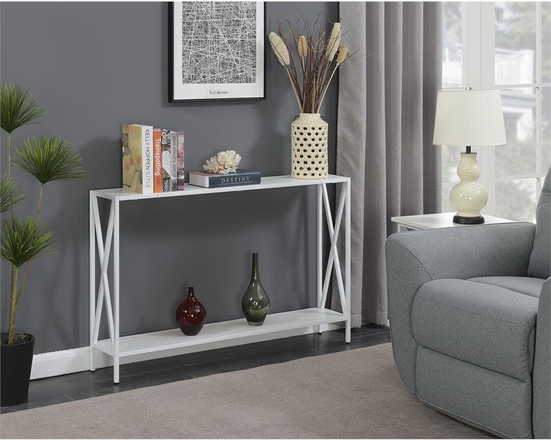 Convenience Concepts Tucson Console Table in White Wood Finish and Metal Frame   Transitional   Console Tables   by ShopLadder  Houzz