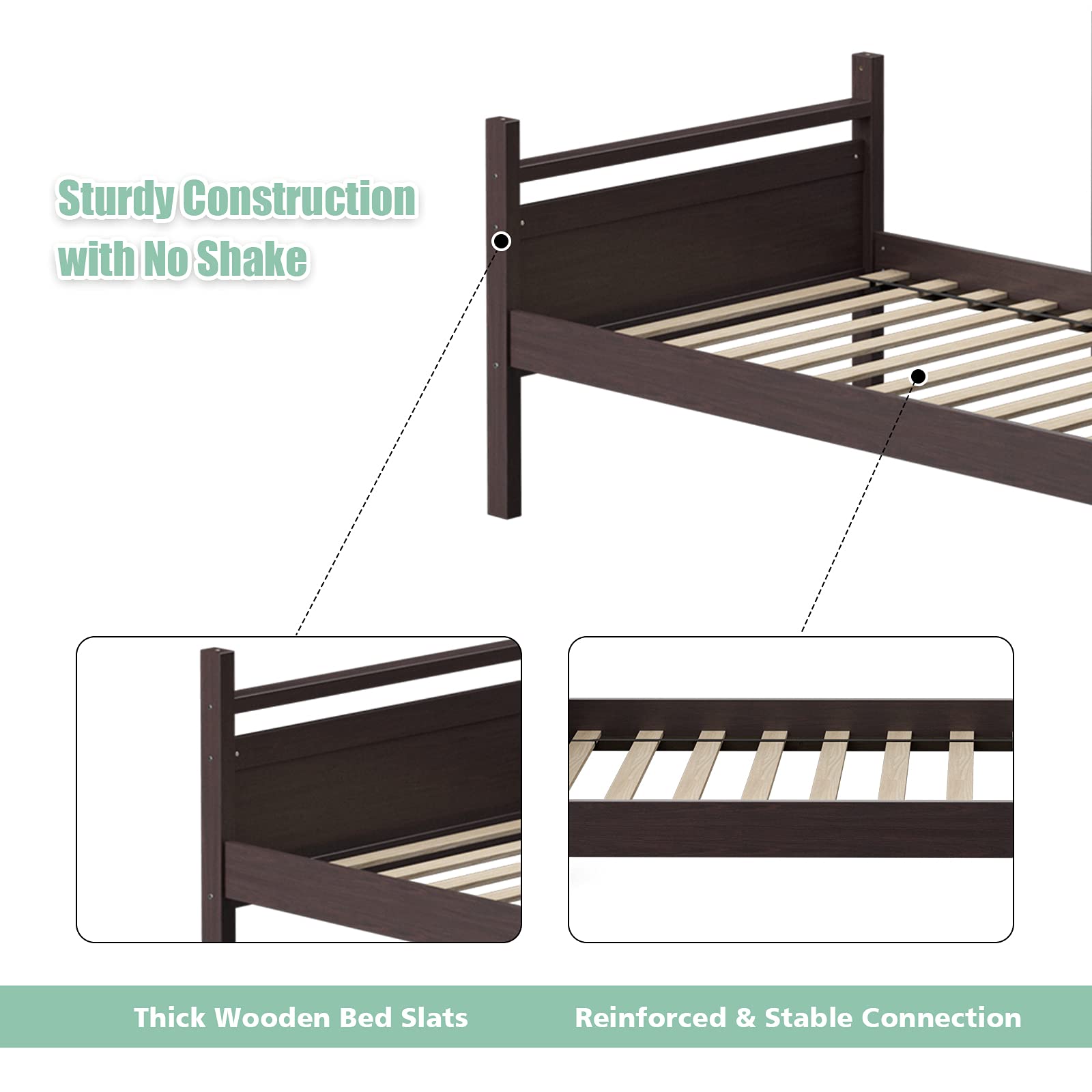 Costzon Twin-Over-Twin Wood Bunk Bed, 2-in-1 Convertible Space-Saving Bunk Bed for Bedroom Dorm Guest Room