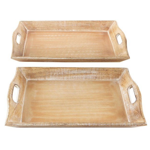 Set Of 2 Traditional Whitewashed Natural Mango Wood Serving Trays Brown Olivia amp May