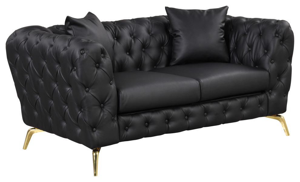 Gewnee 65.5 quotModern Sofa Couch PU Upholstered Loveseat Sofa in Black   Midcentury   Loveseats   by GEWNEE INC  Houzz