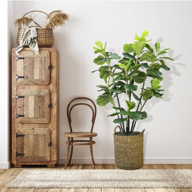 6' Artificial Fiddle Leaf Fig Tree In Basket With Handles - Lcg Florals