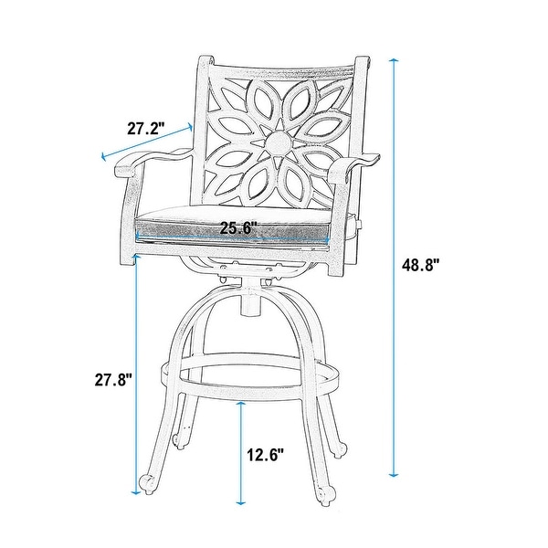 MAISON ARTS 3Piece Cast Aluminum Patio Bar Stool Set of 1 Bar Table and 2 Swivel High Bar Stools