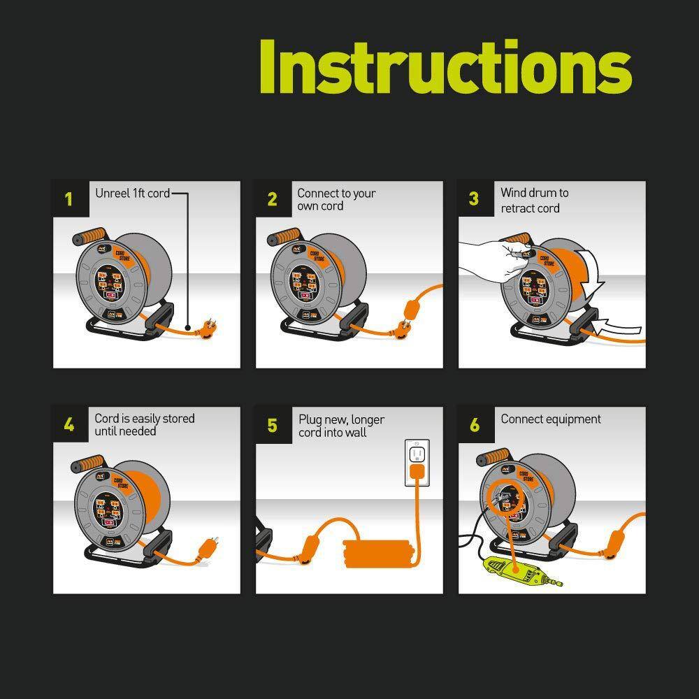 Masterplug 1 ft. 15 Amp 12AWG Large Open Metal Reel With 4-Sockets OTLP011512G4SL