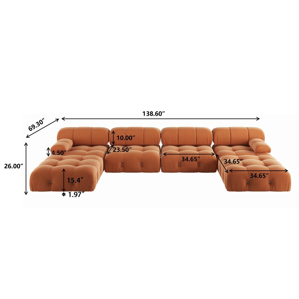 138'' Modern Velvet Upholstery U shaped Sectional Sofa