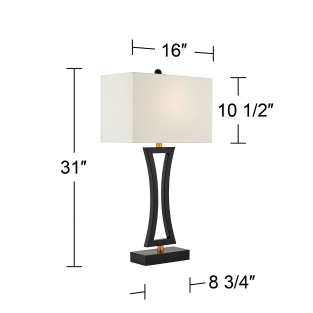 Tall Set Of 2 Black Metal With Usb Charging Port White Rectangular Shade For Bedroom Living Room Bedside