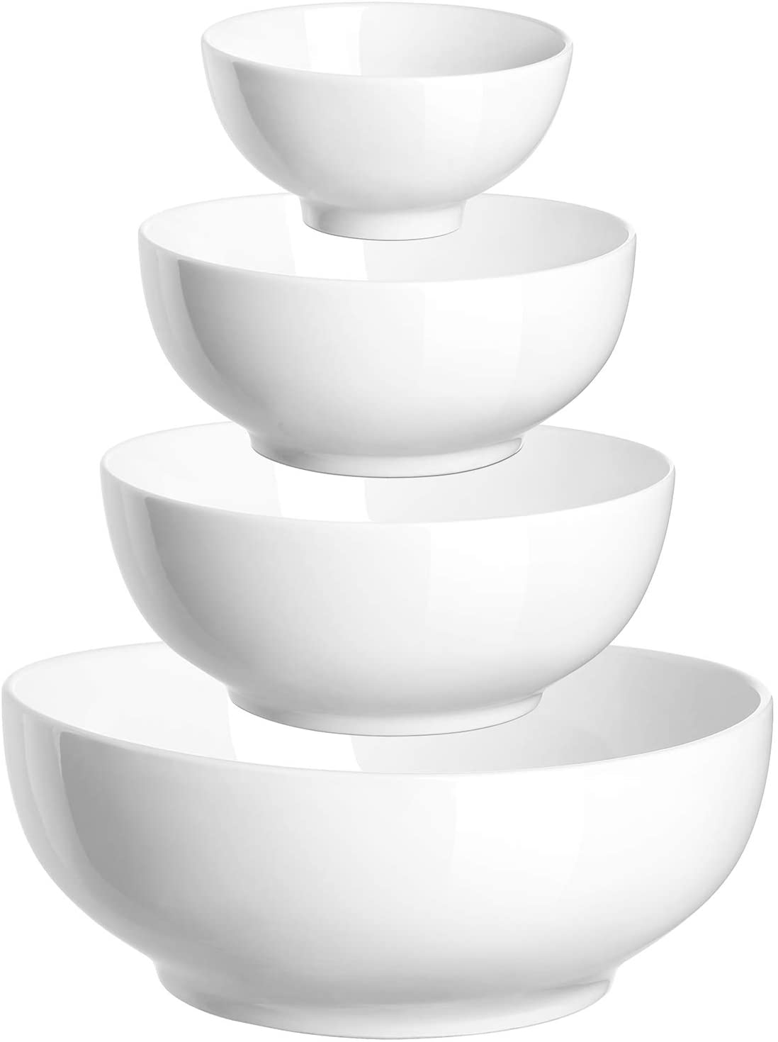 DOWAN Serving Bowl Ceramic， White Mixing Nesting Bowl， 86/36/24/8.5 Ounces Salad Bowls for kitchen， Mix Serving Bowl Set of 4， Dishwasher and Microwave Safe