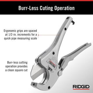 RIDGID 18 in. - 1-58 in. RC-1625 Aluminum Ratchet Action Plastic Pipe and Tubing Cutter Tool for Multilayer Tubing Jobs 23498